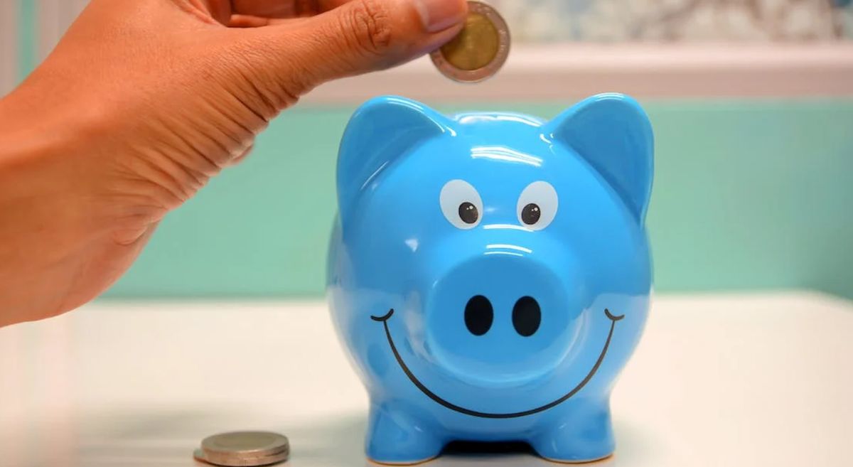 Person putting money in piggy bank